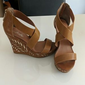 3/$12 Charming Charlie Brown leather wedge heels